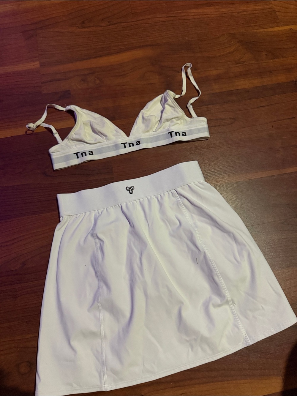 TNA White Bralette and Matching White Skirt Set